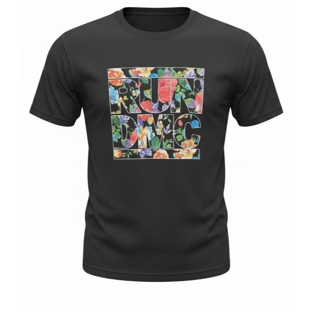 Run DMC Women's Black Floral Print T Shirt Short Sleeve Top Size Small NWT